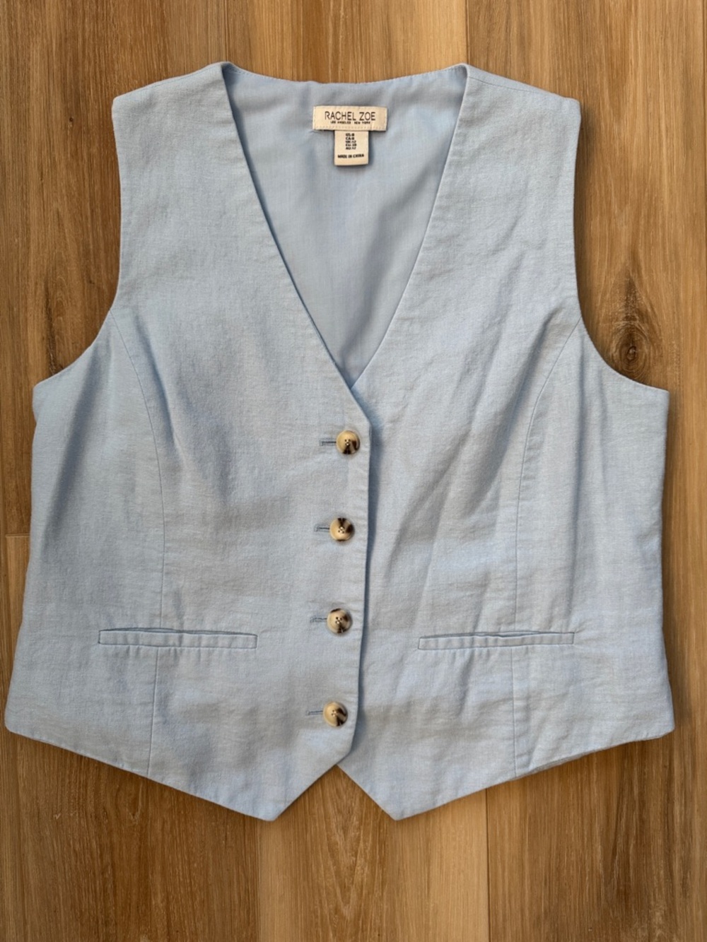 Rachel Zoe Pale Blue Linen-Blend Sleeveless Vest